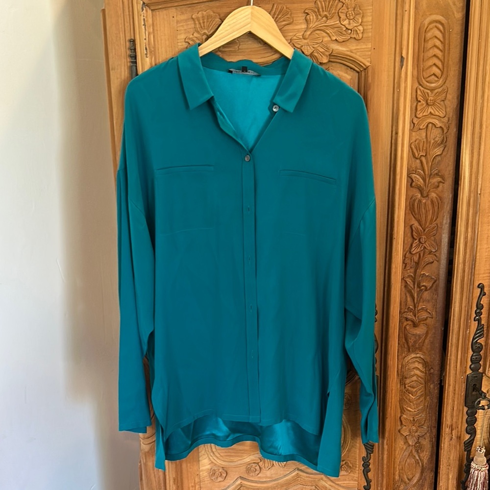 Lafayette 148 Teal Women's Button-Up Blouse